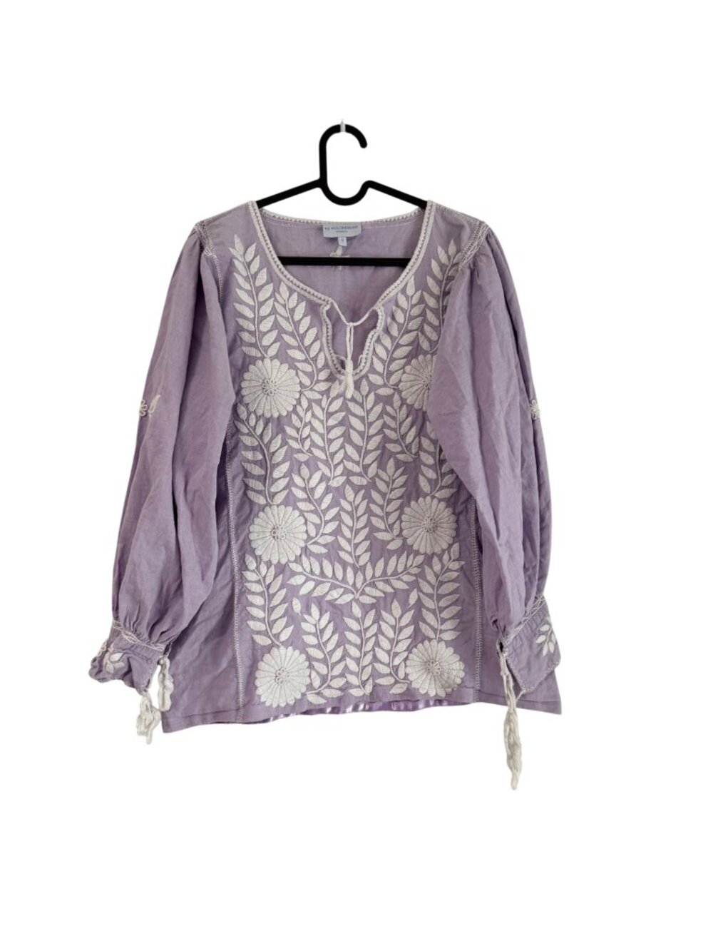 Mi Golondrina Womens Small Lilac White Floral Embroidered Peasant Blouse